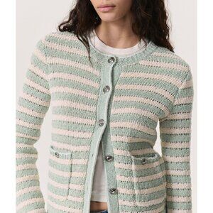 New Rag & Bone Jace Striped Cotton Lady Cardigan Green Multi Medium $398